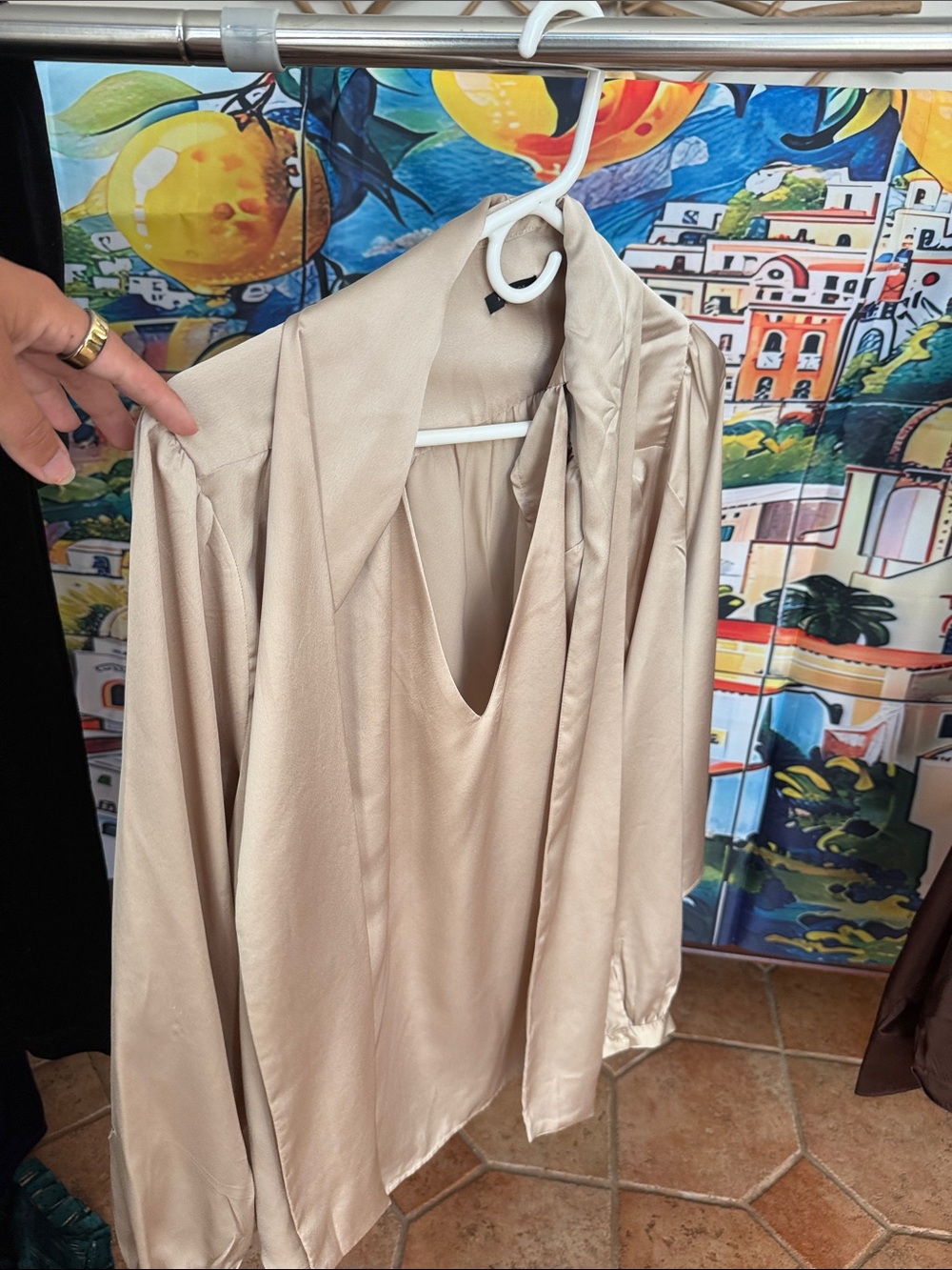 Silky Cream Tie-Neck Blouse
